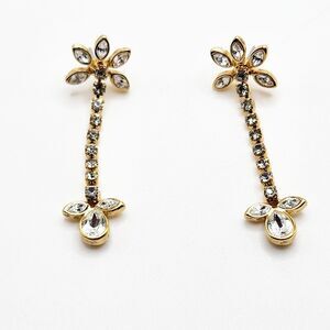 Vintage Monet Gold tone White Rhinestone Long Dangle Drop Post Formal Earrings
